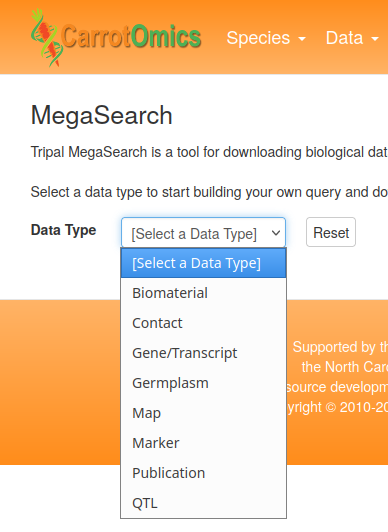 CarrotOmics MegaSearch Menu